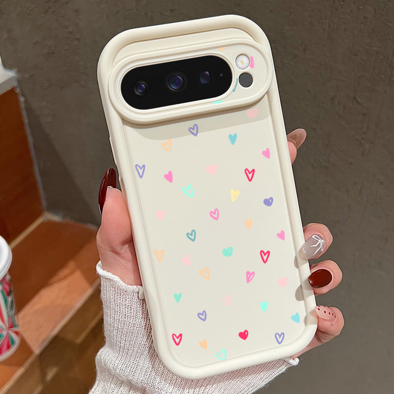 Google Pixel 8A - Custodia morbida colorata con piccoli cuori